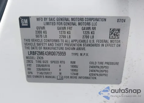 2024 Buick Envision Preferred Awd z USA, uszkodzony, nr VIN LRBFZME43RD075959